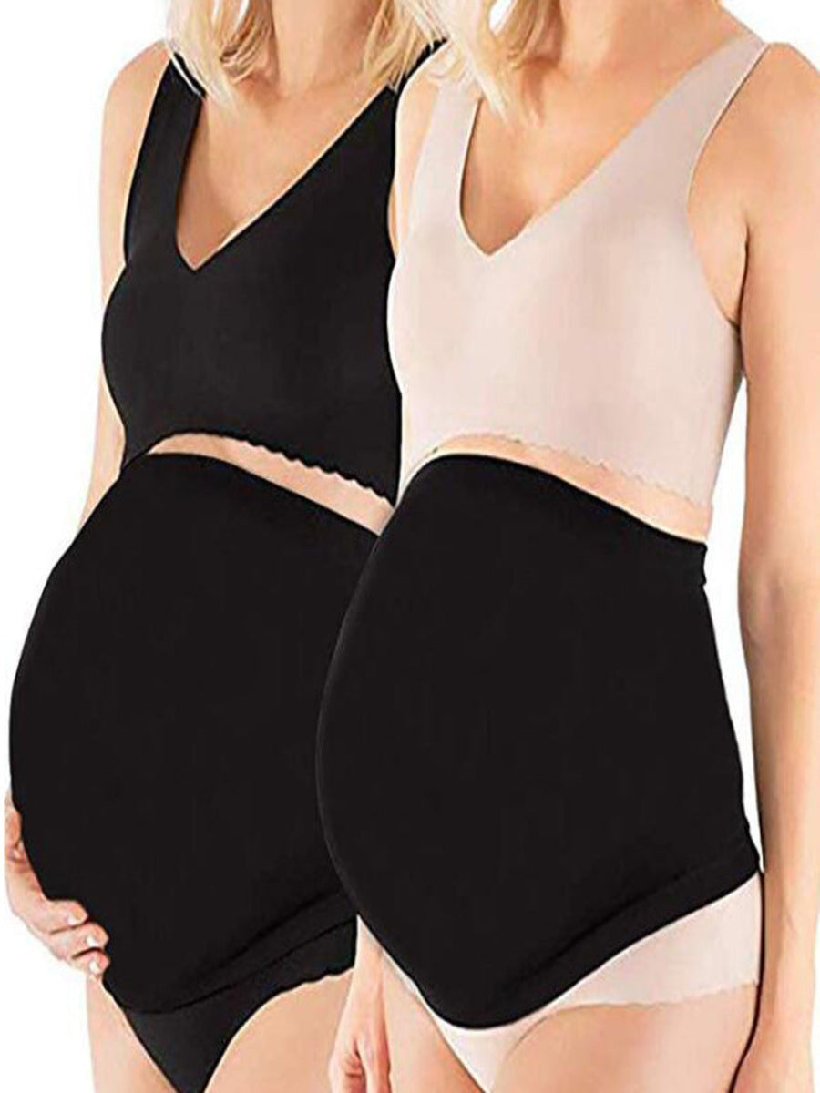 ChicBump™ seamless maternity belly support band in black — front view