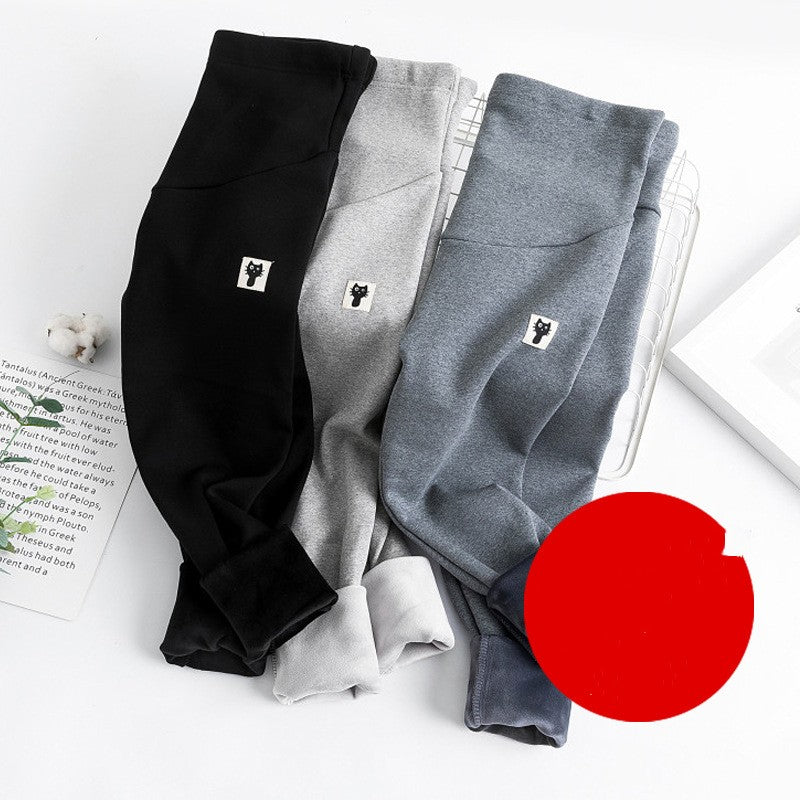 ChicFleece™ warm maternity leggings in black — front view
