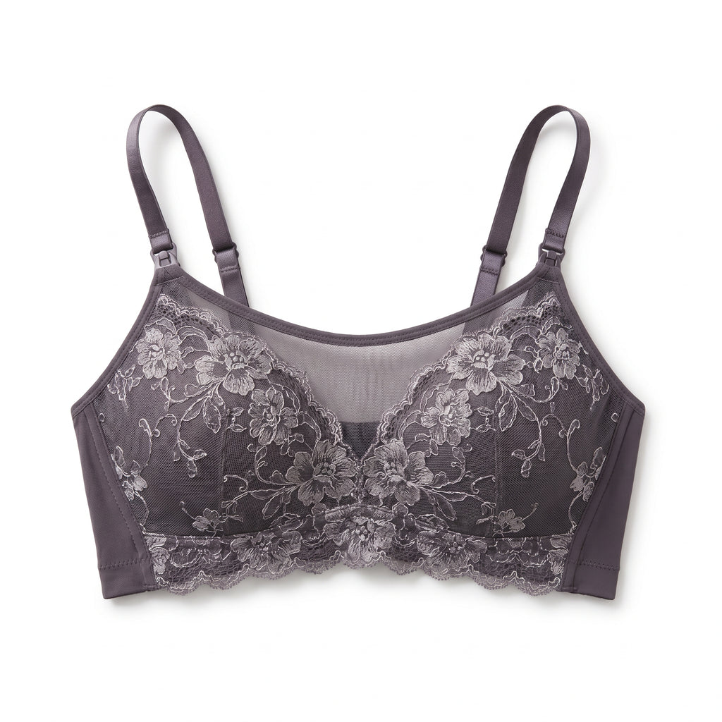 ChicLace™ cotton lace nursing bra in nude — lifestyle view