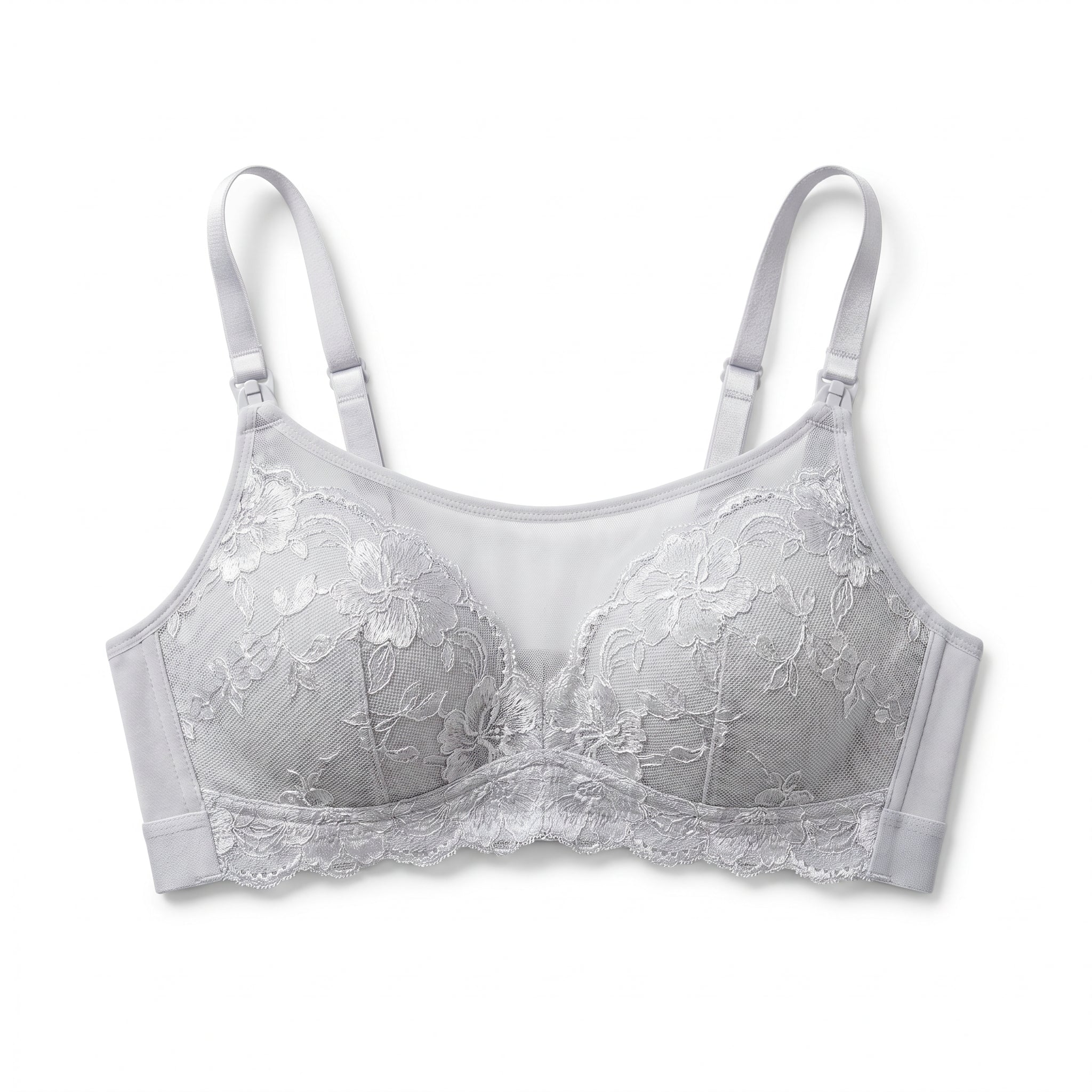 New mum wearing ChicLace™ lace nursing bra, postnatal comfort fit