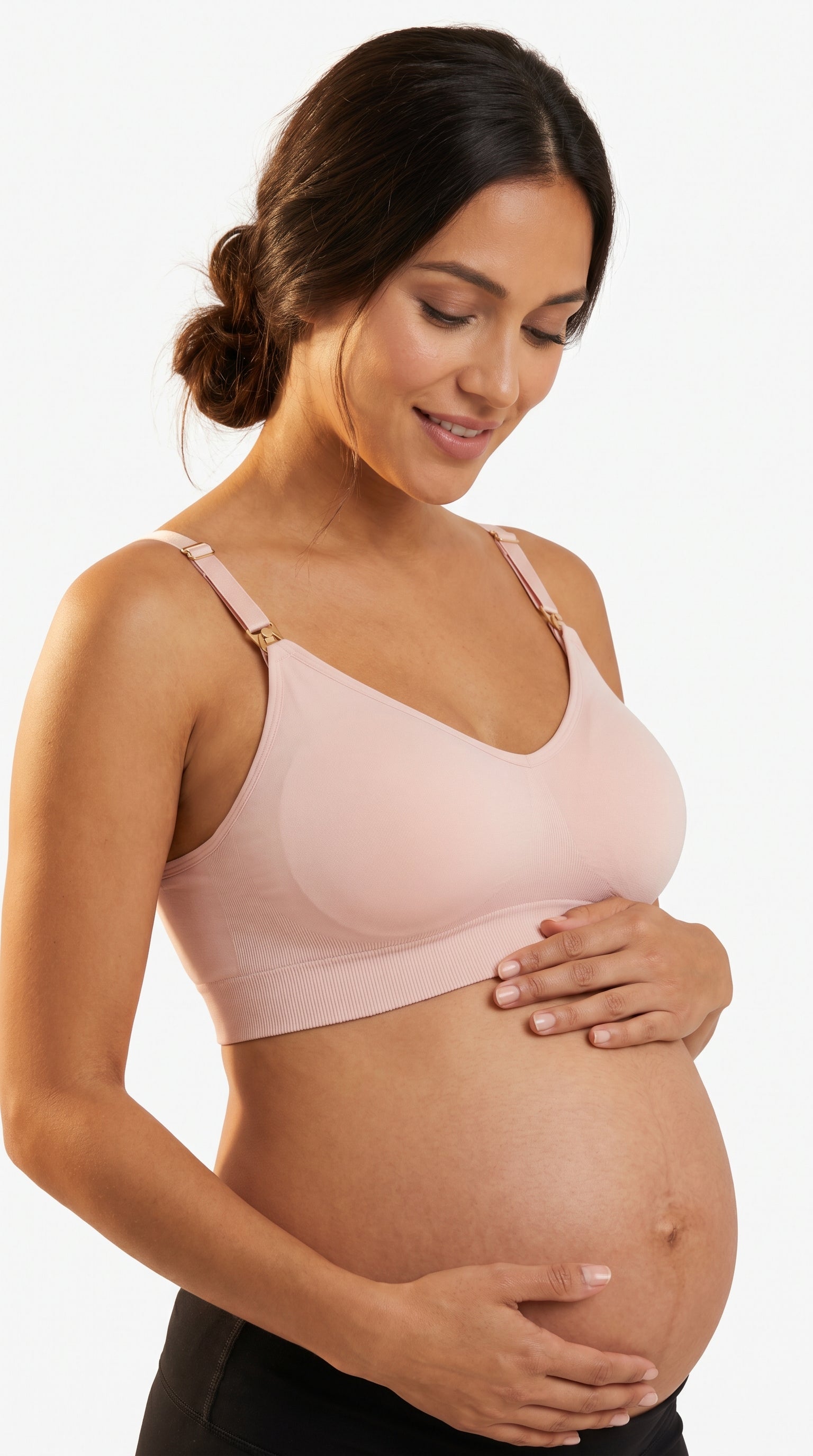 Mum wearing ChicGather™ U-shape padded nursing bra, postnatal comfort