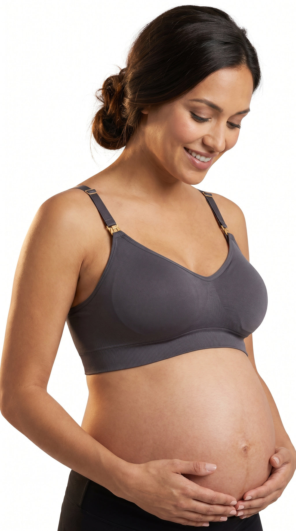 Mum wearing ChicCross™ U-shape support nursing bra, postnatal comfort