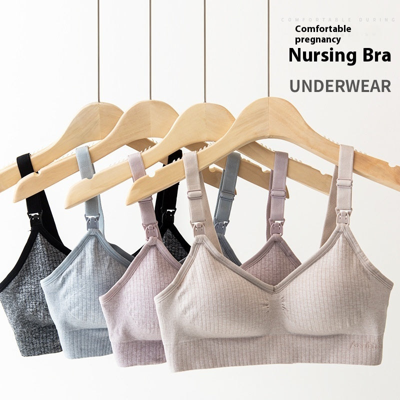 ChicFeed™ seamless wireless nursing bra in black — front view