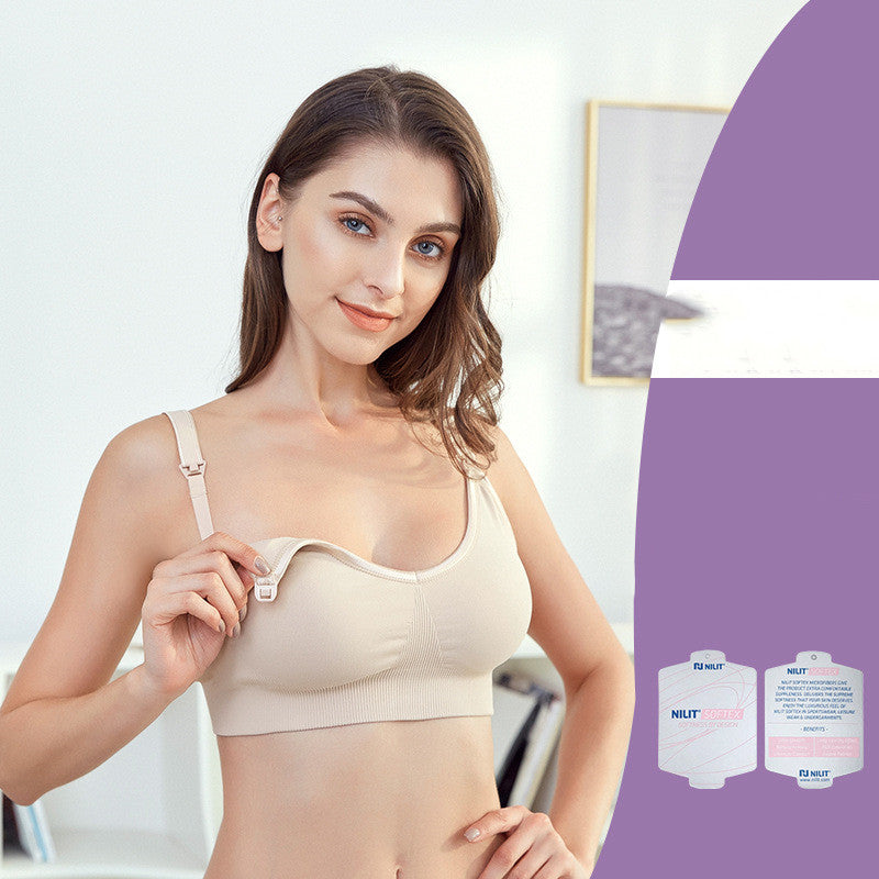 ChicCross™ cross-front nursing bra in nude — front view